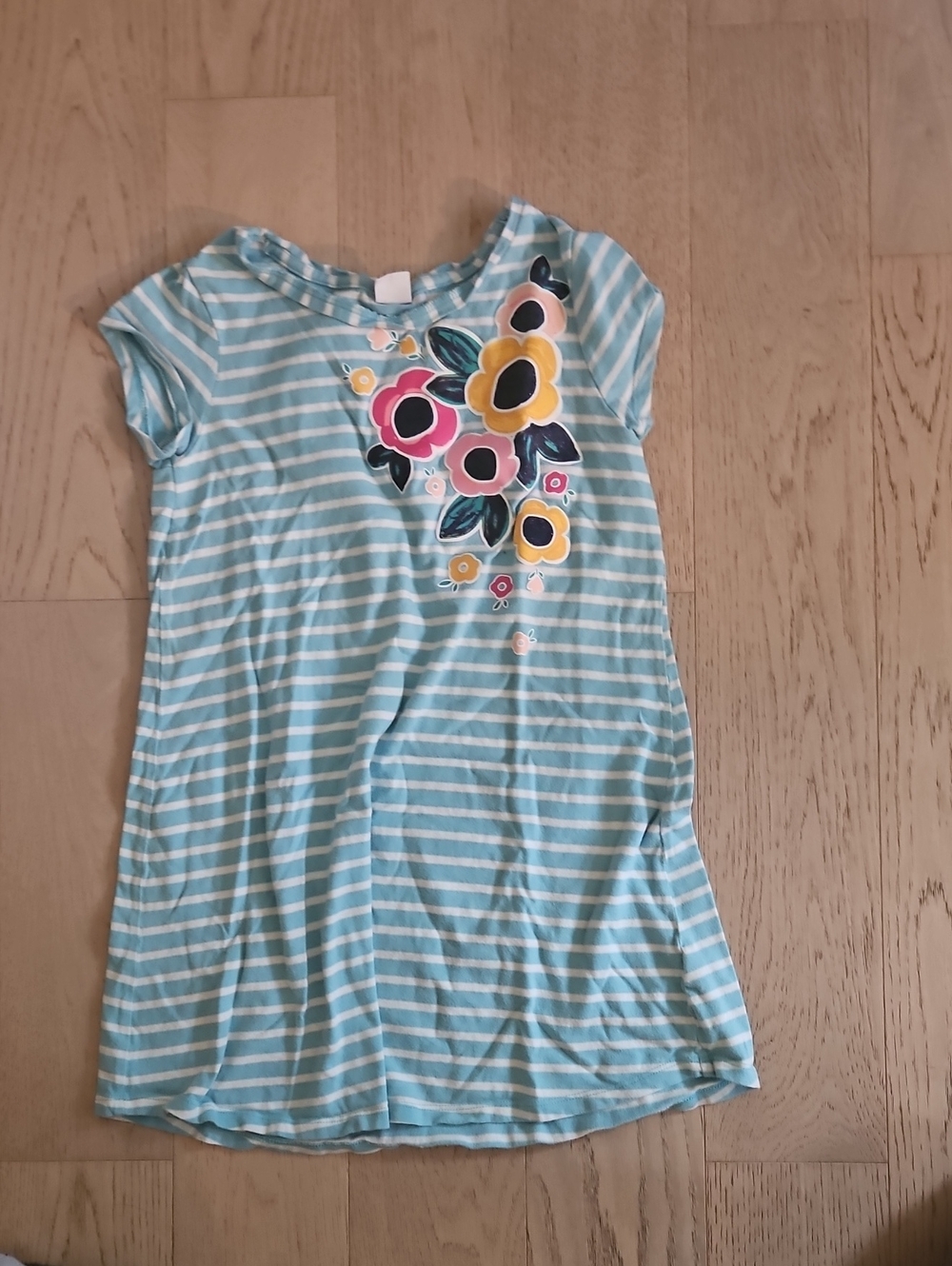 Gymboree Aqua and White Striped Tee with Floral Applique